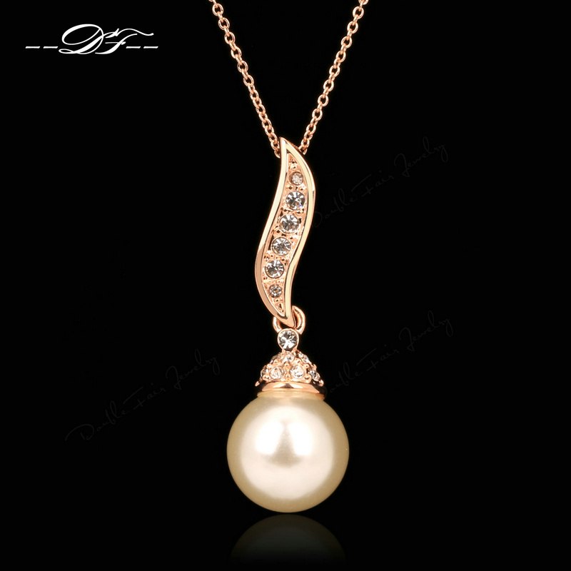 Simulated Pearl Bead Necklaces & Pendants Rose Gold Color Fashion Vintage Cubic Zirconia Jewelry For Women Accessiories DFN301