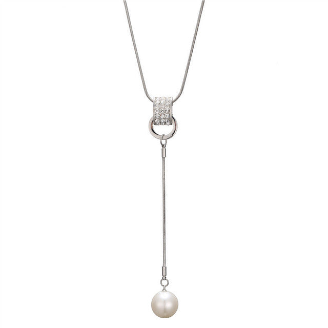 Simulated Pearl Choker Necklaces for Women Silver Color Chain Long Necklace Pendant Jewelry Accessories Trendy Kolye