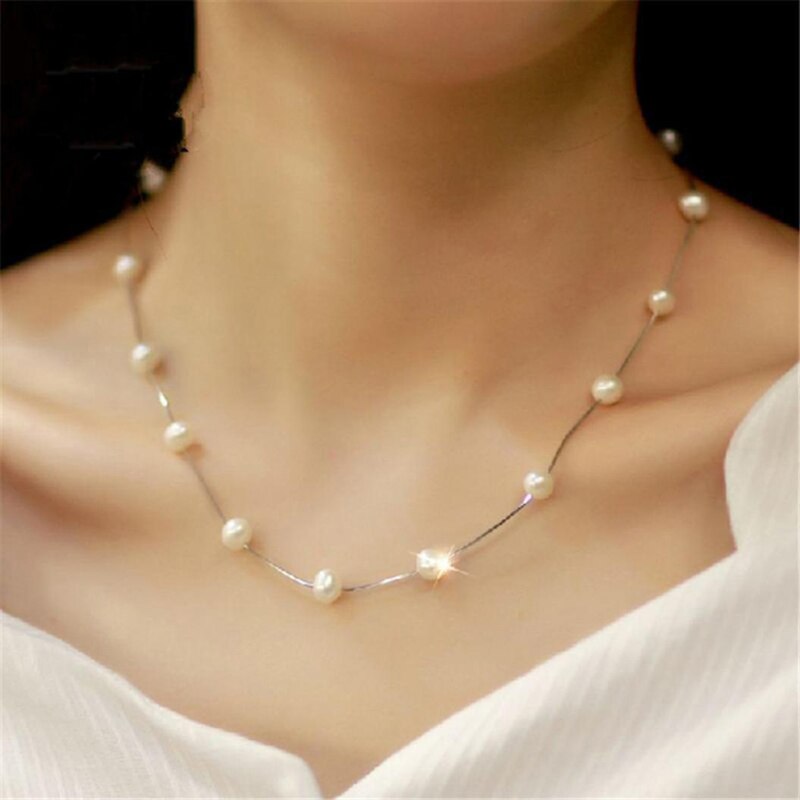 Simulated Pearl Necklace Top Quality Anti-Allergy  Gold Color Statement Necklace Chain  Pearl Jewelry