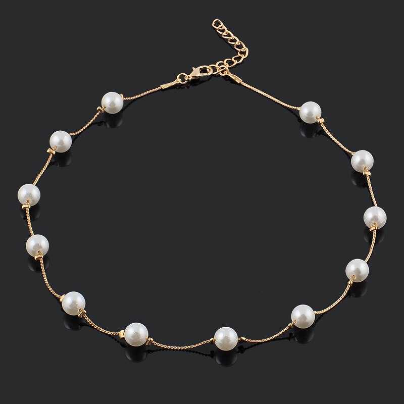 Simulated Pearl Necklace Top Quality Anti-Allergy  Gold Color Statement Necklace Chain  Pearl Jewelry