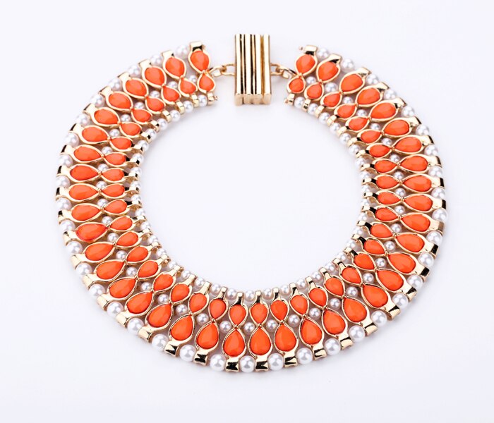 Simulated Pearl Orange Waterdrop Wide Chunky Big Statement Necklace Perfume Women Party Necklace  Jewelry Christmas Gift