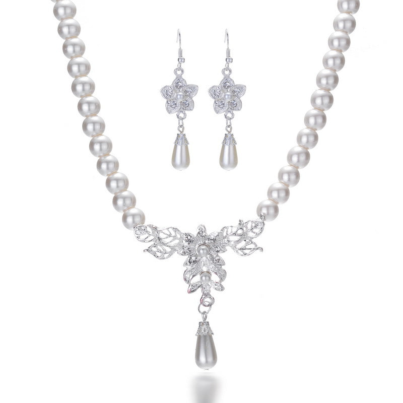 Simulated-Pearl Water Drop Necklace Earrings Jewelry Sets Classic Bridal Wedding Jewelry Bridesmaid Inl Rhinestone Jewelry Set