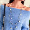 Simulated Pearls Long Chain Sweater Necklace Double Layer Lady Clavicle Collar Elegant Jewelry Party Prom Necklaces Pearl