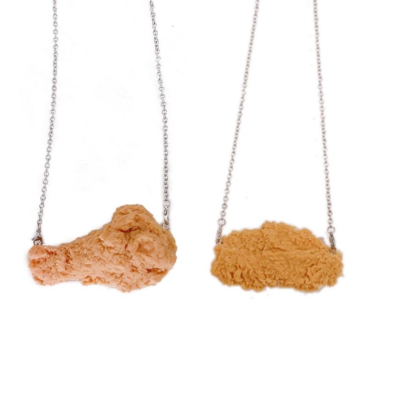 Simulation Fried Chicken Pendant Necklace Lovely Funny Crispy Chicken Wing Realistic Food Necklace Jewelry