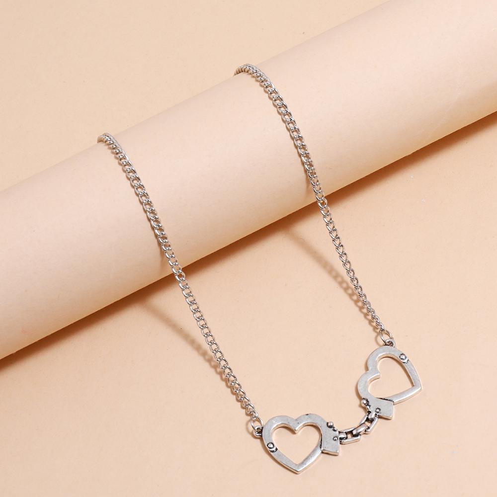 Sindlan 1Pc Streetwear Silver Color Heart Pendant Necklace for Women Punk Funny Handcuffs Shape Young Girls Cool Jewelry