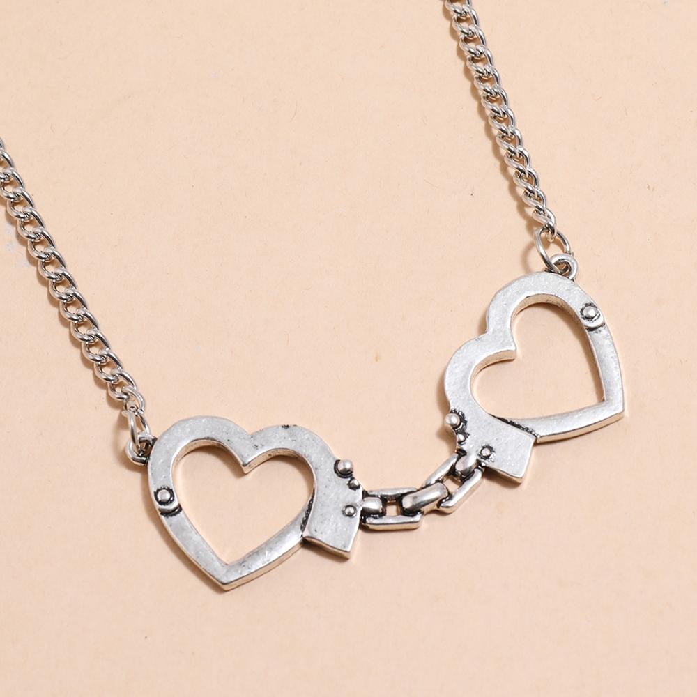 Sindlan 1Pc Streetwear Silver Color Heart Pendant Necklace for Women Punk Funny Handcuffs Shape Young Girls Cool Jewelry