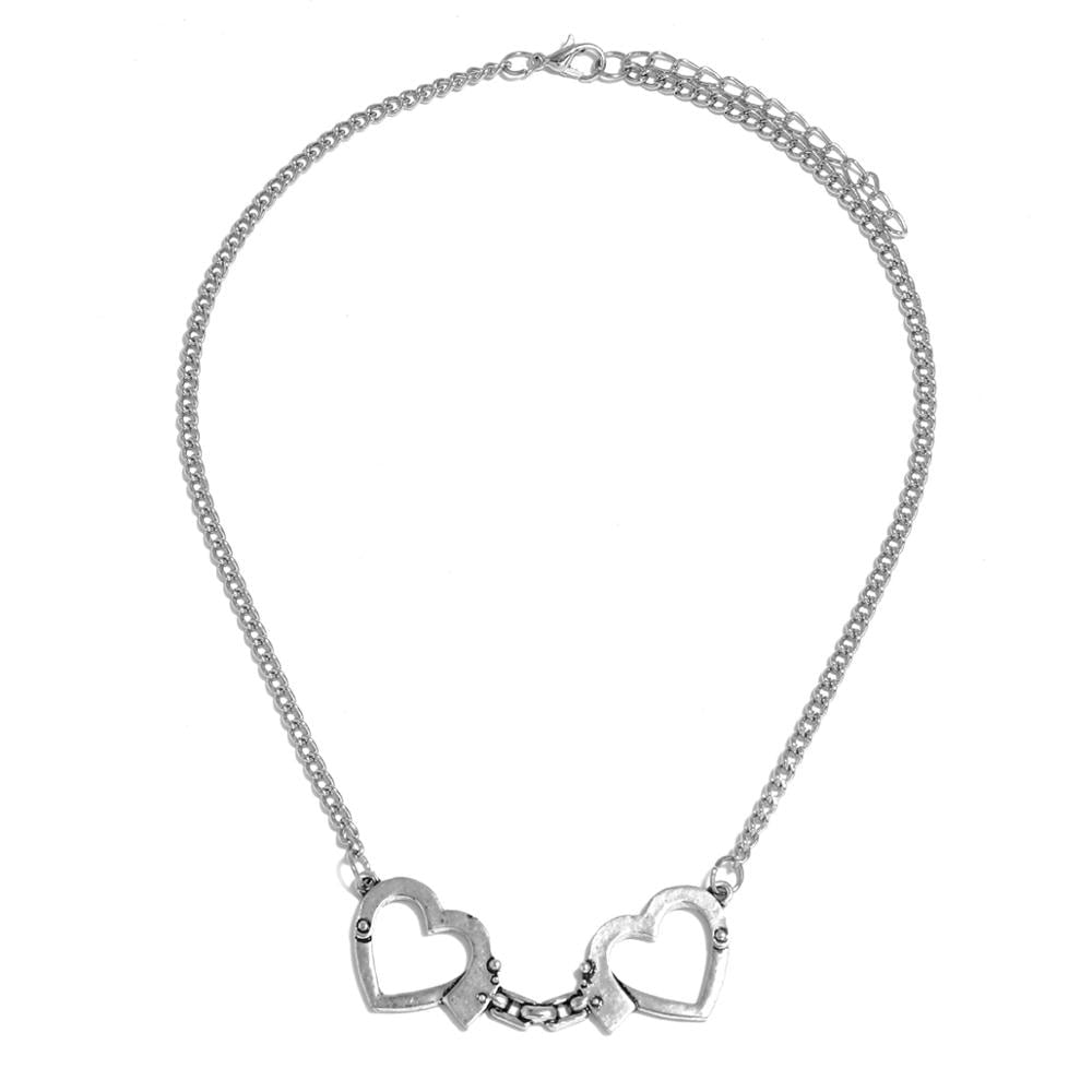 Sindlan 1Pc Streetwear Silver Color Heart Pendant Necklace for Women Punk Funny Handcuffs Shape Young Girls Cool Jewelry