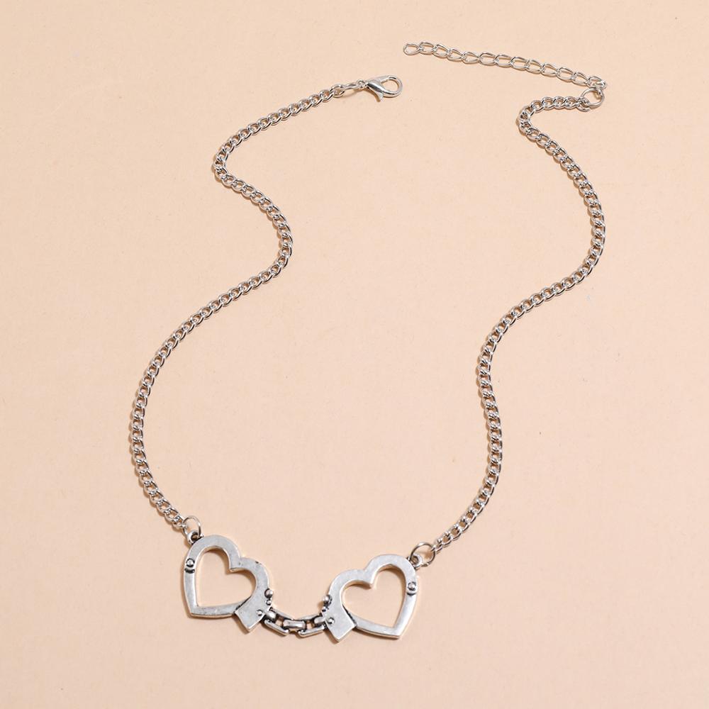 Sindlan 1Pc Streetwear Silver Color Heart Pendant Necklace for Women Punk Funny Handcuffs Shape Young Girls Cool Jewelry