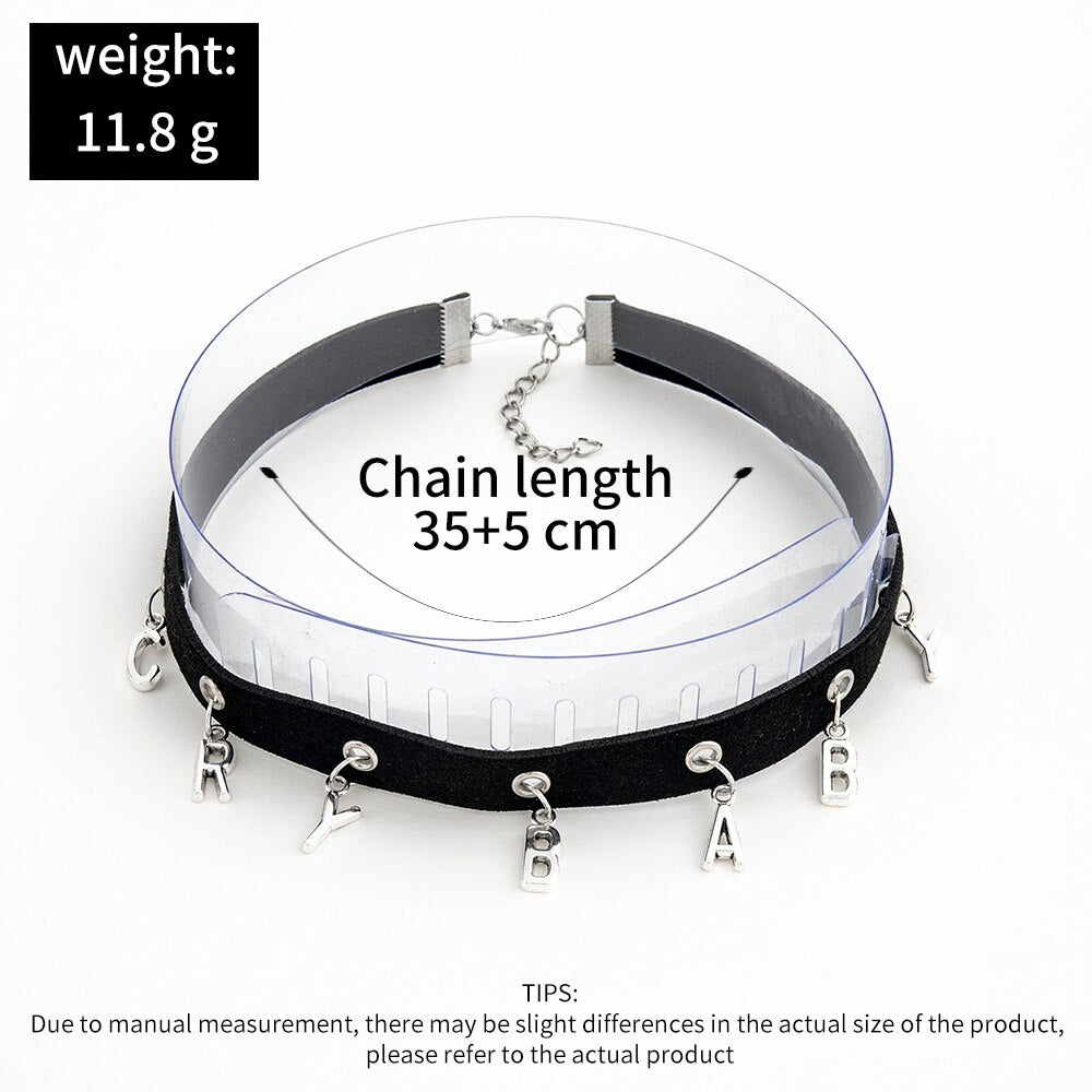 Sindlan One Piece Goth Punk Silver Color Crybaby Necklace for Women Sexy Streetwear Leather Female EMO ZA Choker Jewelry