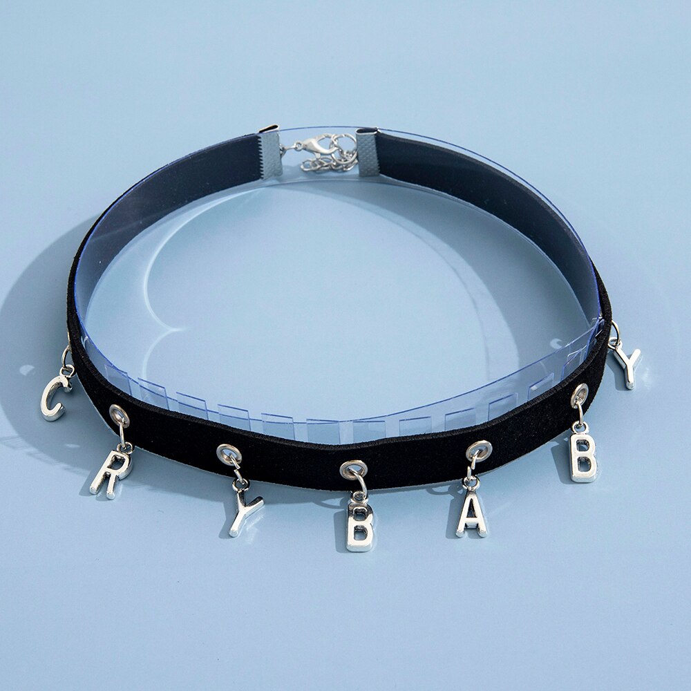 Sindlan One Piece Goth Punk Silver Color Crybaby Necklace for Women Sexy Streetwear Leather Female EMO ZA Choker Jewelry