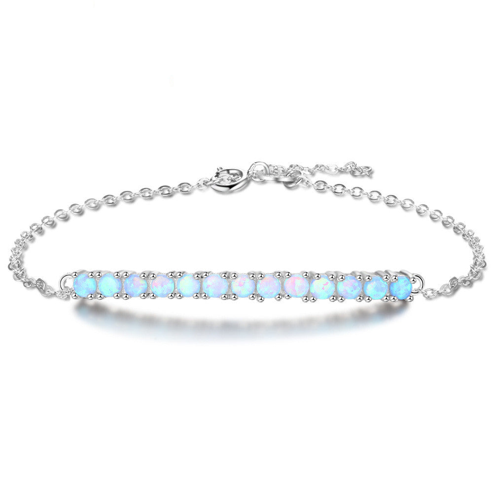 Single Row White Fire Opal Birthstone Bracelet Fine Jewelry Genuine 925 Sterling Silver Link Chain Charm Bracelets Gifts