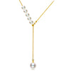 18k Gold unique Innovation version Y necklace threaded up 5 pcs round pearl and 1 pearl pendant Multiple ways of wearing
