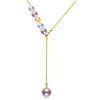 18k Gold unique Innovation version Y necklace threaded up 5 pcs round pearl and 1 pearl pendant Multiple ways of wearing