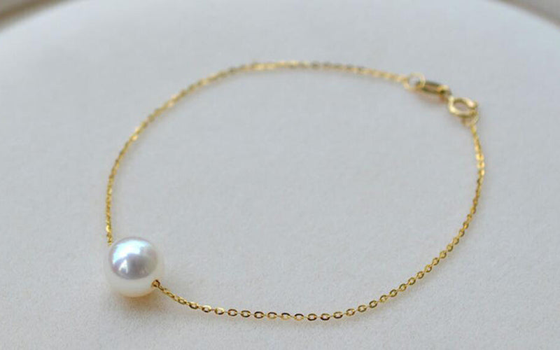 18k gold Chain Bracelets Anklets with 7.5-8mm natural round pearl for women girl Mum lover length 15.5cm to 18cm optional