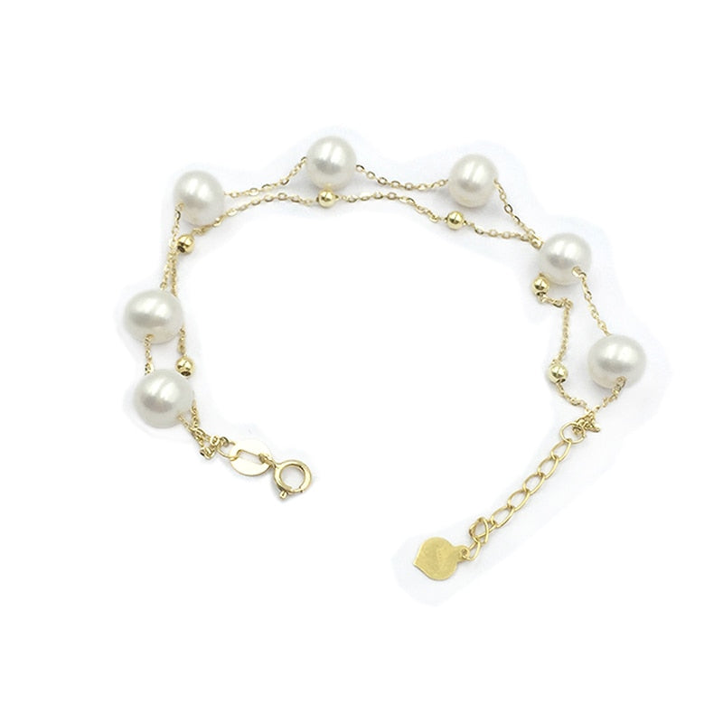 18k gold Chain bracelets strand natural pearls gold beads for women girls Mom lover length 16+2cm can adjustable