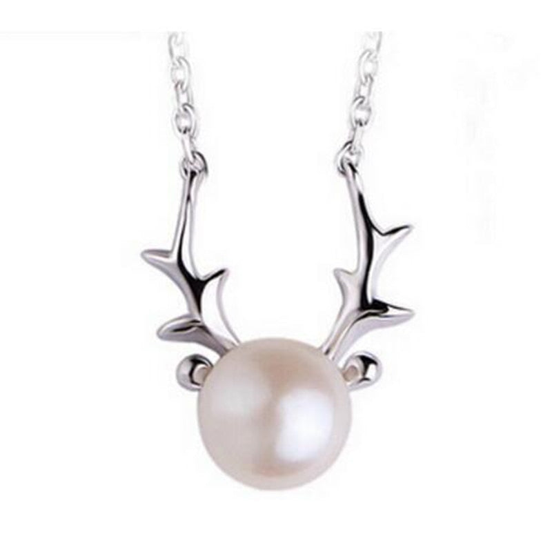 2020 Christmas gift Elk choker necklace for girl in 925 sterling silver AAA pearl wapiti deer design jewelry