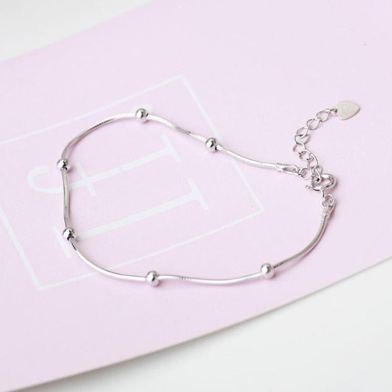 925 Sterling Silver Snake chain Bracelets for women girls lover Valentine's D gift length 16.5cm+3.5cm via silver beads