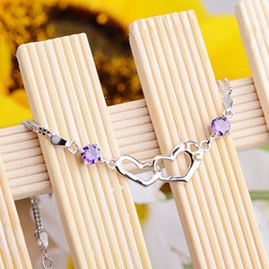 925 Sterling Silver crystal Bracelets pulseiras for Women Girls lover gift 16cm+3.5cm Couple Lover Heart design
