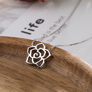 925 sterling Silver or gold Rose flower charm pendant necklace for girl lover women Valentine's D gift Chain length 42cm