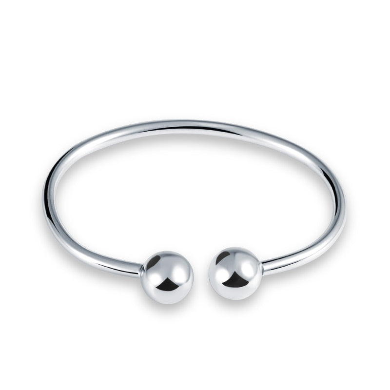 925 sterling silver adjustable Bangles bracelets for women girls Mother with 8mm or 10mm silver beads fashion design
