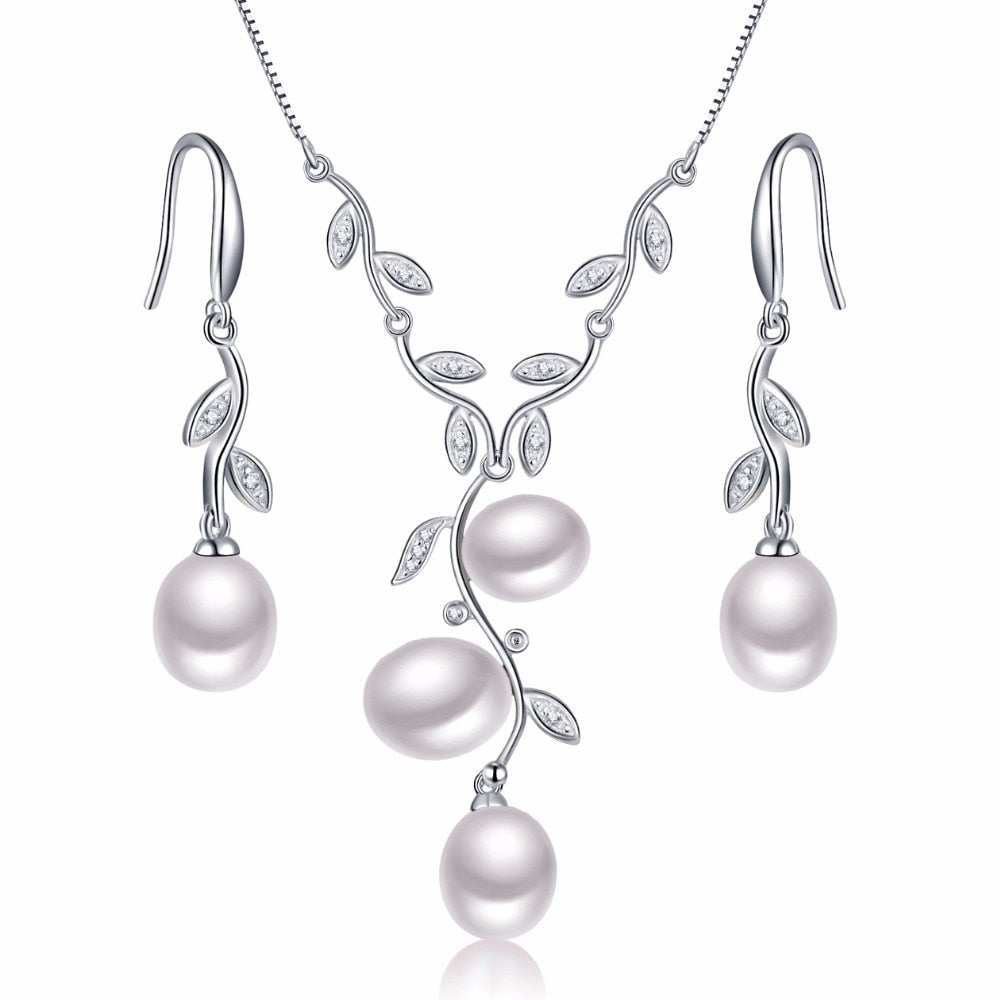 925 sterling silver fine jewelry set with Natural pearl necklace and earring for women party evening dress set