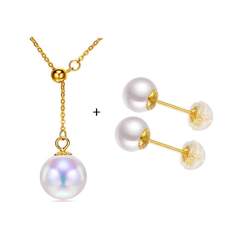 Classical AU750 18k gold pearl earring necklace fine jewelry set for women girls lover with natural perfect round pearls