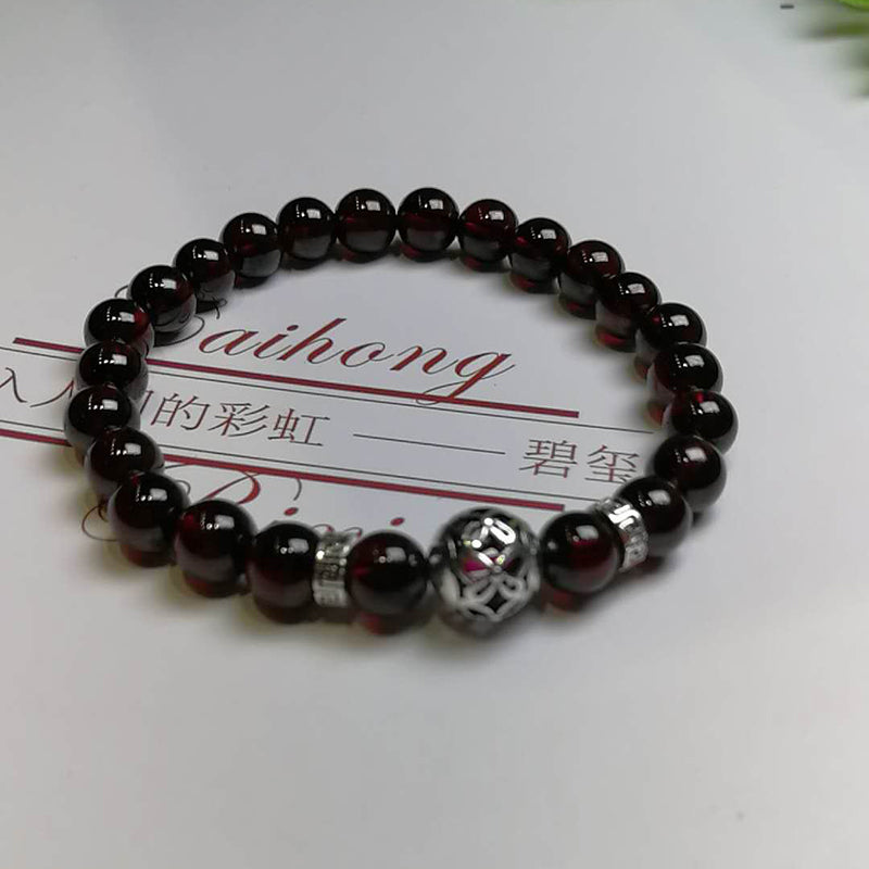 Natural Garnet Bracelet with 925 silver Lucky beads charm 2020 new & hot fashion design crystal bangles for women girls