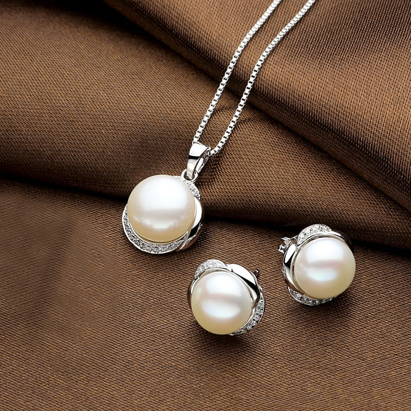 Natural pearls earring pendant necklace jewelry set for women girl wife in 925 sterling silver AAAAA Pearls diameter 11mm