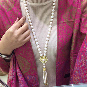 Tassels Sweater chain 10mm Natural round pearls Strand long necklace for Women Mum lover gold or white gold color optional