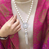 Tassels Sweater chain 10mm Natural round pearls Strand long necklace for Women Mum lover gold or white gold color optional