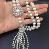 Tassels fashion Sweater chain Natural pearls Strand long necklace for Women Mum lover gold or white gold color optional
