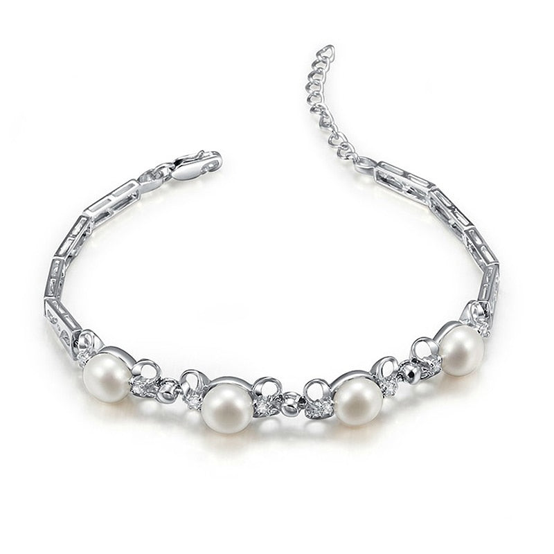 cute Natural Pearls bracelets in 925 sterling silver for women lover girls inl dazzling luster cubic zirconia stone 2020