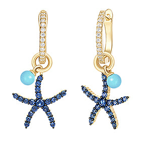 starfish design dangle earrings in Sterling silver setting blue CZ or white tourmaline add turquoise dangles