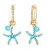 starfish design dangle earrings in Sterling silver setting blue CZ or white tourmaline add turquoise dangles