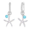 starfish design dangle earrings in Sterling silver setting blue CZ or white tourmaline add turquoise dangles