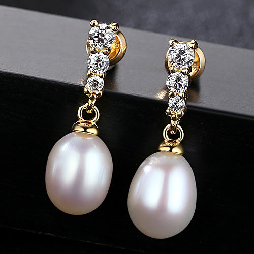 classic design 925 Sterling Silver fresh pearl waterdrop gorgous Earrings cubic zircon stud earring fine jewelry