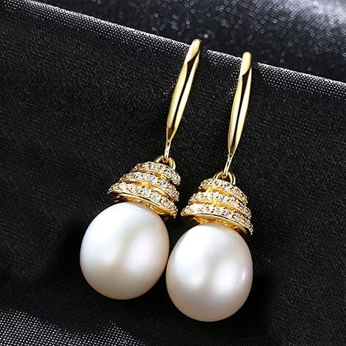 creative 925 Sterling Silver fresh pearl waterdrop rotate Earrings cubic zircon vintage bridal earring fine jewelry