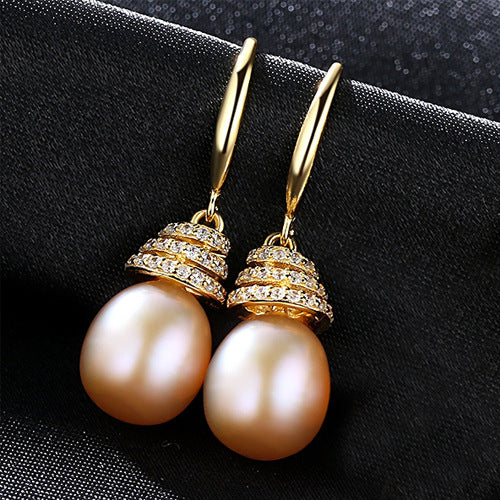 creative 925 Sterling Silver fresh pearl waterdrop rotate Earrings cubic zircon vintage bridal earring fine jewelry