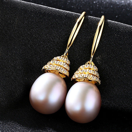 creative 925 Sterling Silver fresh pearl waterdrop rotate Earrings cubic zircon vintage bridal earring fine jewelry