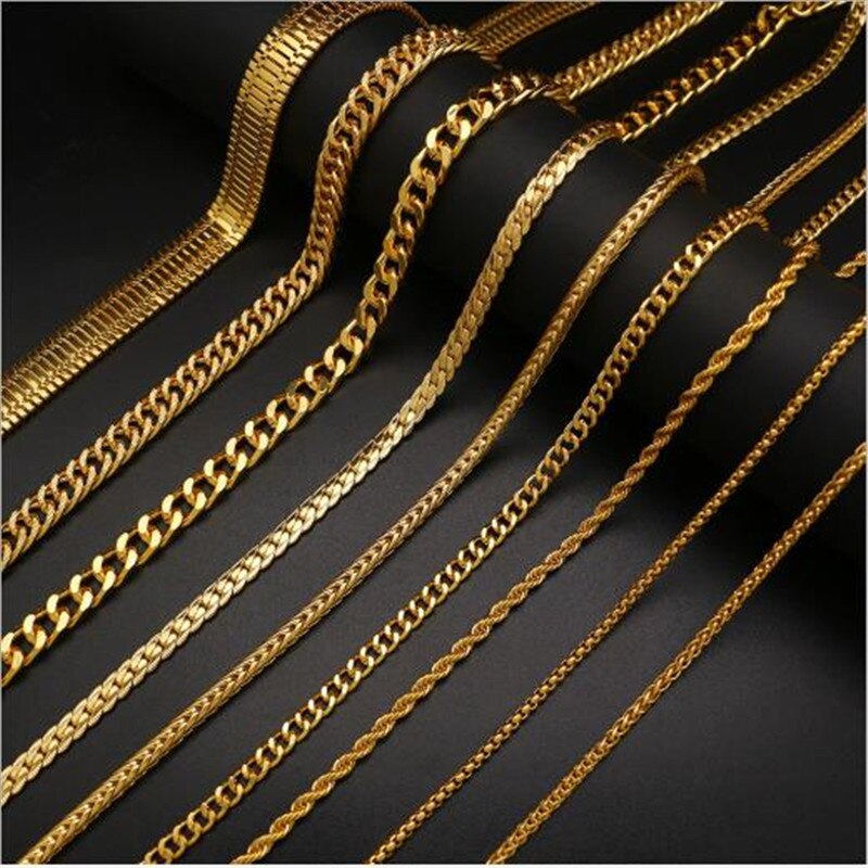 Sitaicery Gold Necklace For Men Women Figaro Rope Cuban Link Chain Necklace Neck Chain Gifts For The Year Jewelry Hip Hop