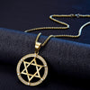 Six-Pointed Star Round Hollow Pendant Necklace Men's and Women's Necklaces Metal Crystal Inlaid Pendant Accessorie Party Jewelry