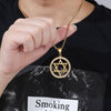 Six-Pointed Star Round Hollow Pendant Necklace Men's and Women's Necklaces Metal Crystal Inlaid Pendant Accessorie Party Jewelry