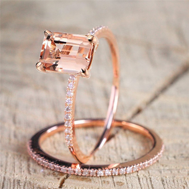 Size 6 To 10 2pcs /Set Rings For Couples Rose Gold Color Filled White Crystal Zircon Wedding Engagement Rings For Women Men R4