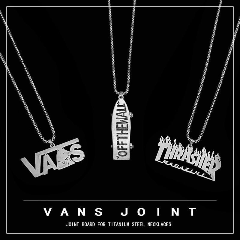 Skateboard Necklace Men's Jewelry Pendant Hip Hop Titanium Steel Hiphop European And American Street Flame Necklace