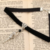 Skeleton Charms Choker Gothic Necklace Witch Pagan Black Faux Suede Cord Collar Jewelry