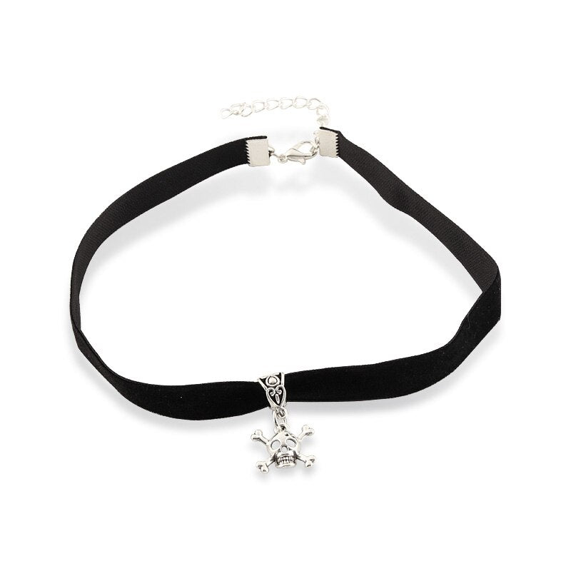 Skeleton Charms Choker Gothic Necklace Witch Pagan Black Faux Suede Cord Collar Jewelry