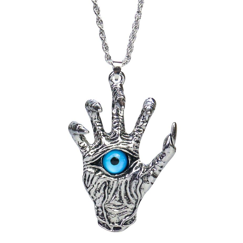 Skeleton Fiend Blue Evil Eye Necklace Dragon Eye Monster Claws Wizard Magic Satan Stainless Steel Chain Hand Man Pendant Jewelry