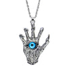 Skeleton Fiend Blue Evil Eye Necklace Dragon Eye Monster Claws Wizard Magic Satan Stainless Steel Chain Hand Man Pendant Jewelry