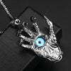 Skeleton Fiend Blue Evil Eye Necklace Dragon Eye Monster Claws Wizard Magic Satan Stainless Steel Chain Hand Man Pendant Jewelry