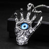Skeleton Fiend Blue Evil Eye Necklace Dragon Eye Monster Claws Wizard Magic Satan Stainless Steel Chain Hand Man Pendant Jewelry